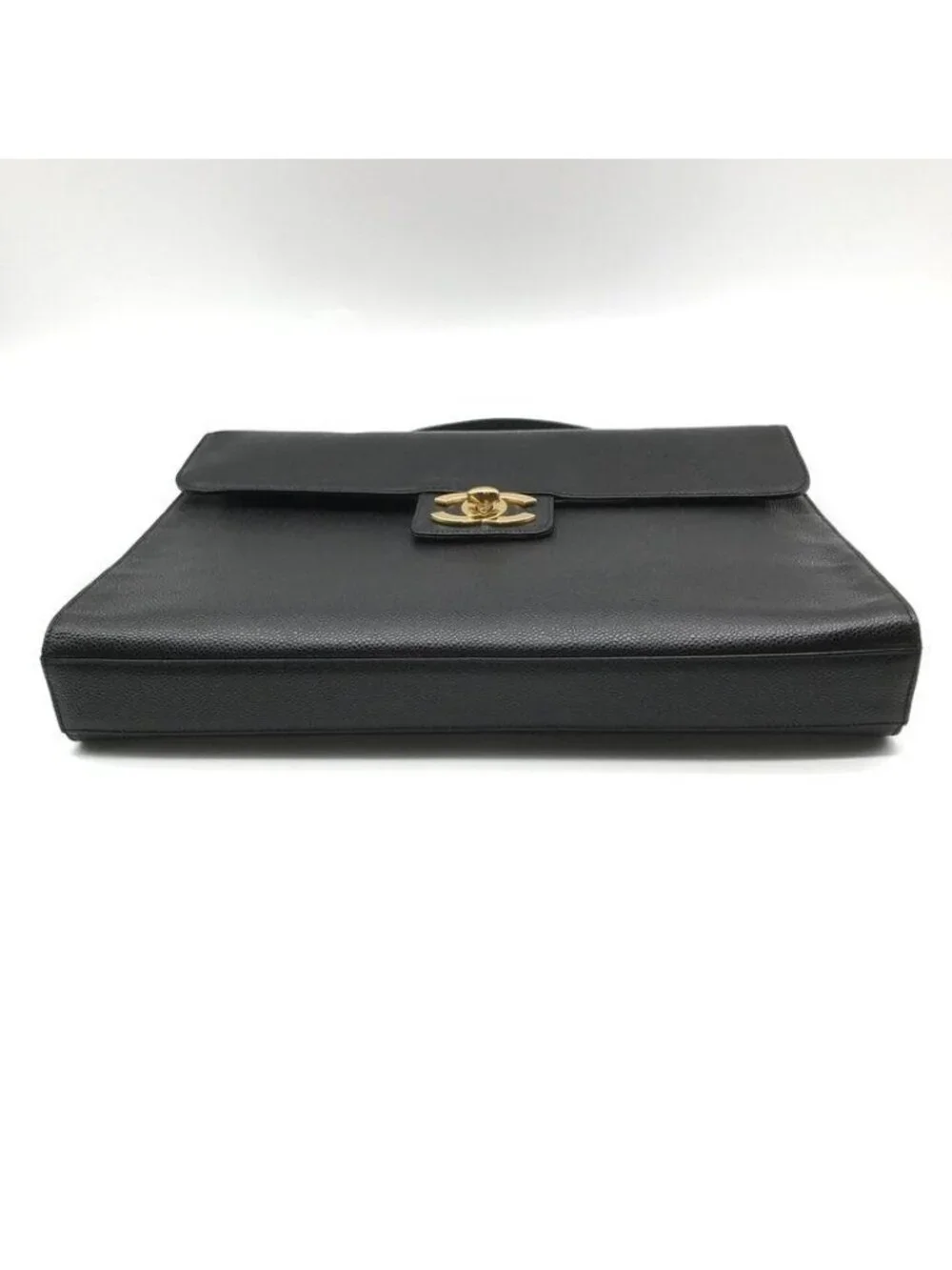 Chanel CC Logo Turnlock Caviar Leather Business Hand Bag Black